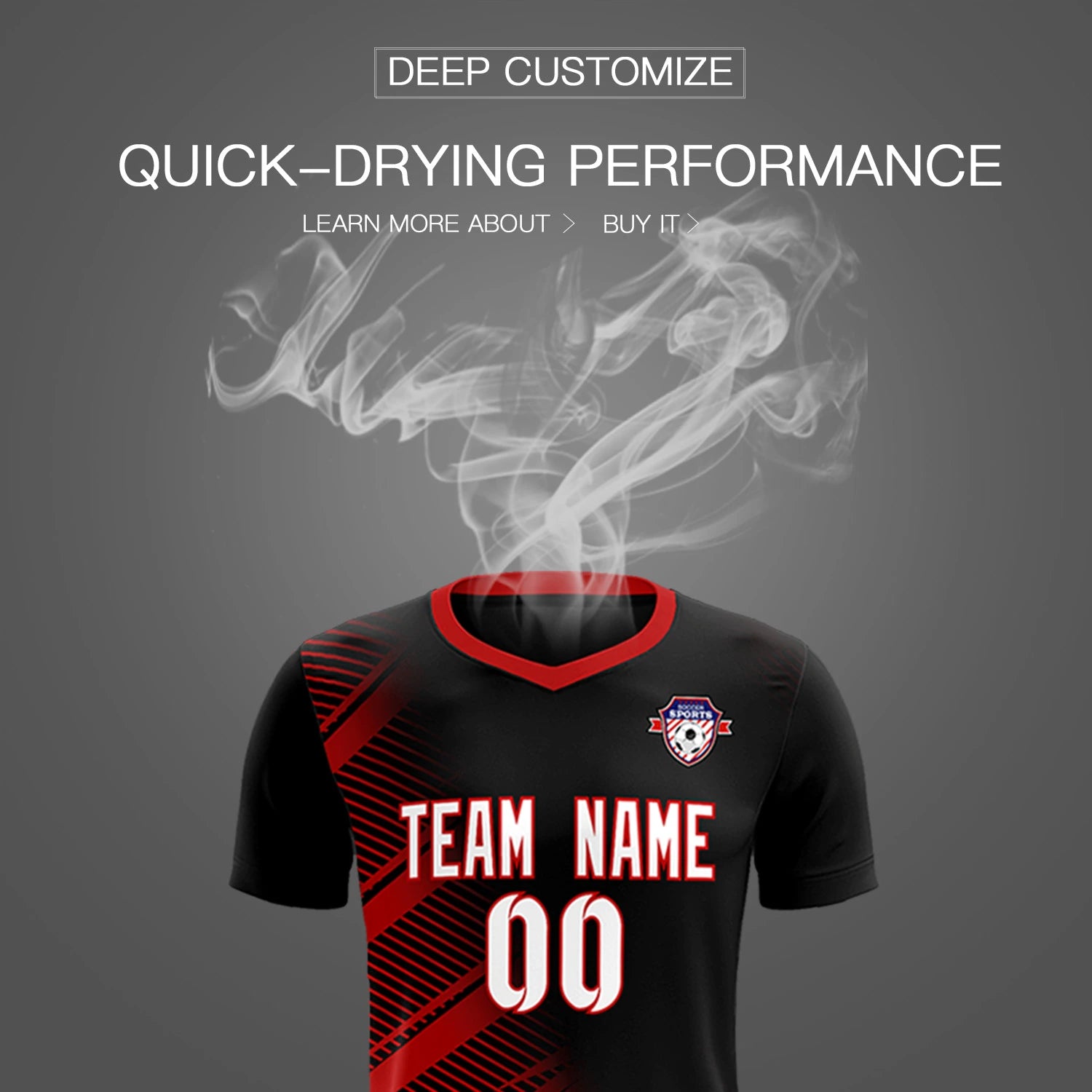 Custom Black Red Casual Printing Sportswear Soccer Sets Jersey