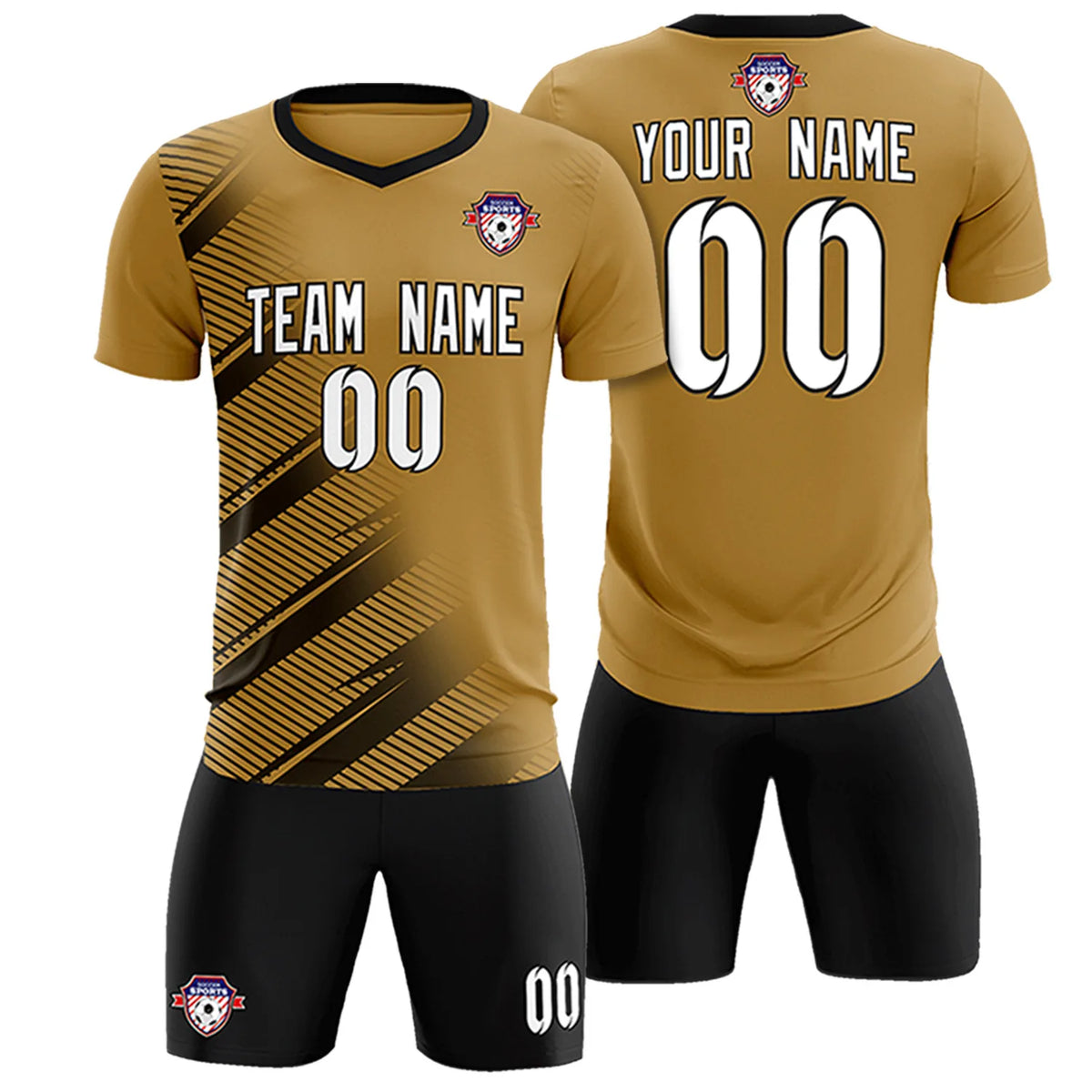 Custom Old Gold Black Casual Printing Sportswear Soccer Sets Jersey