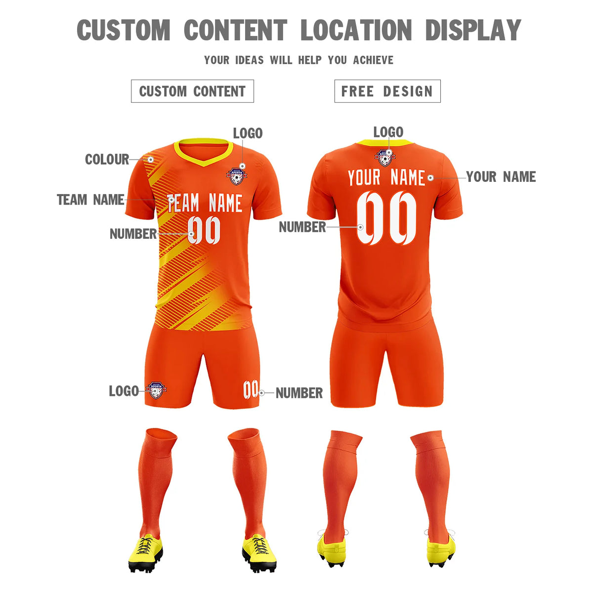 Custom Orange Gold01 Casual Printing Sportswear Soccer Sets Jersey