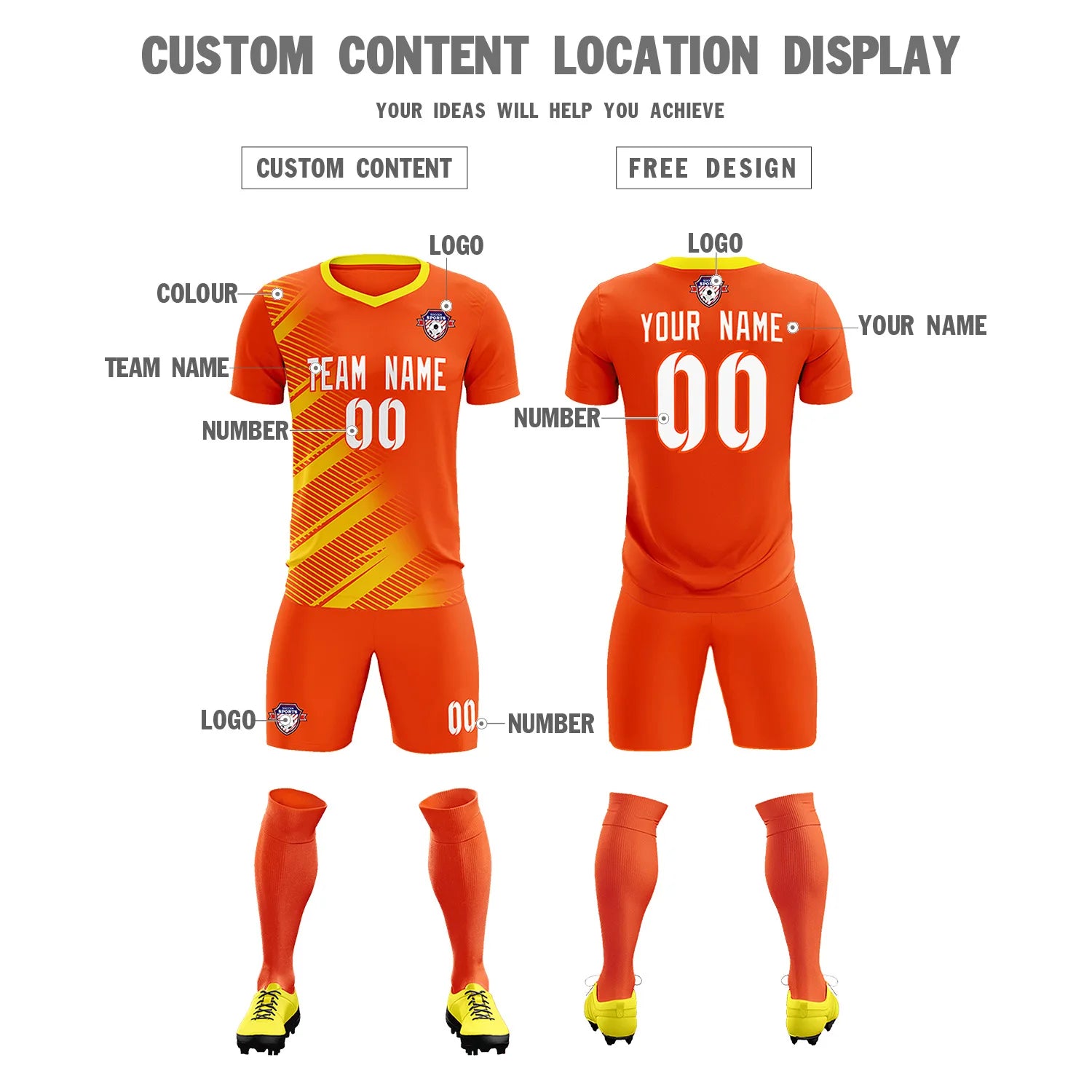 Custom Orange Gold01 Casual Printing Sportswear Soccer Sets Jersey