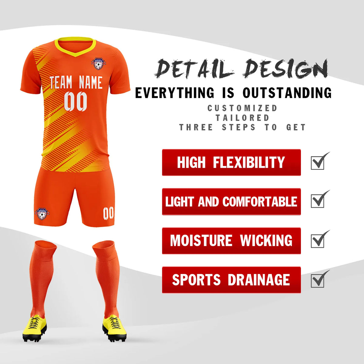 Custom Orange Gold01 Casual Printing Sportswear Soccer Sets Jersey