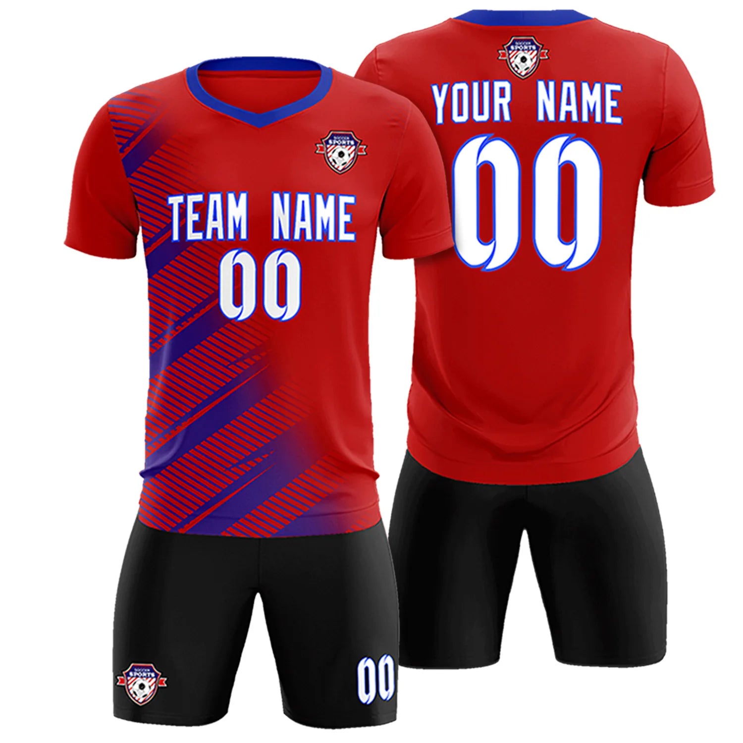 Custom Red Royal Blue Casual Printing Sportswear Soccer Sets Jersey