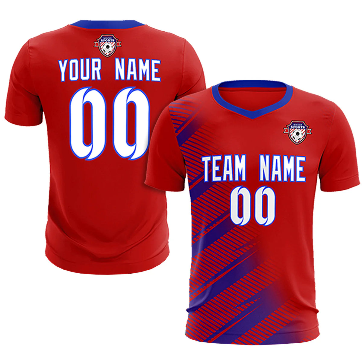 Custom Red Royal Blue Casual Printing Sportswear Soccer Sets Jersey