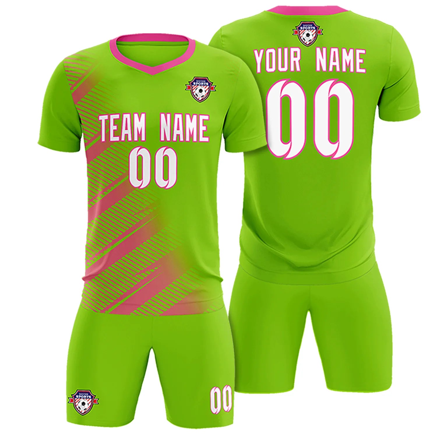 Custom Neon Green Orange Casual Printing Sportswear Soccer Sets Jersey