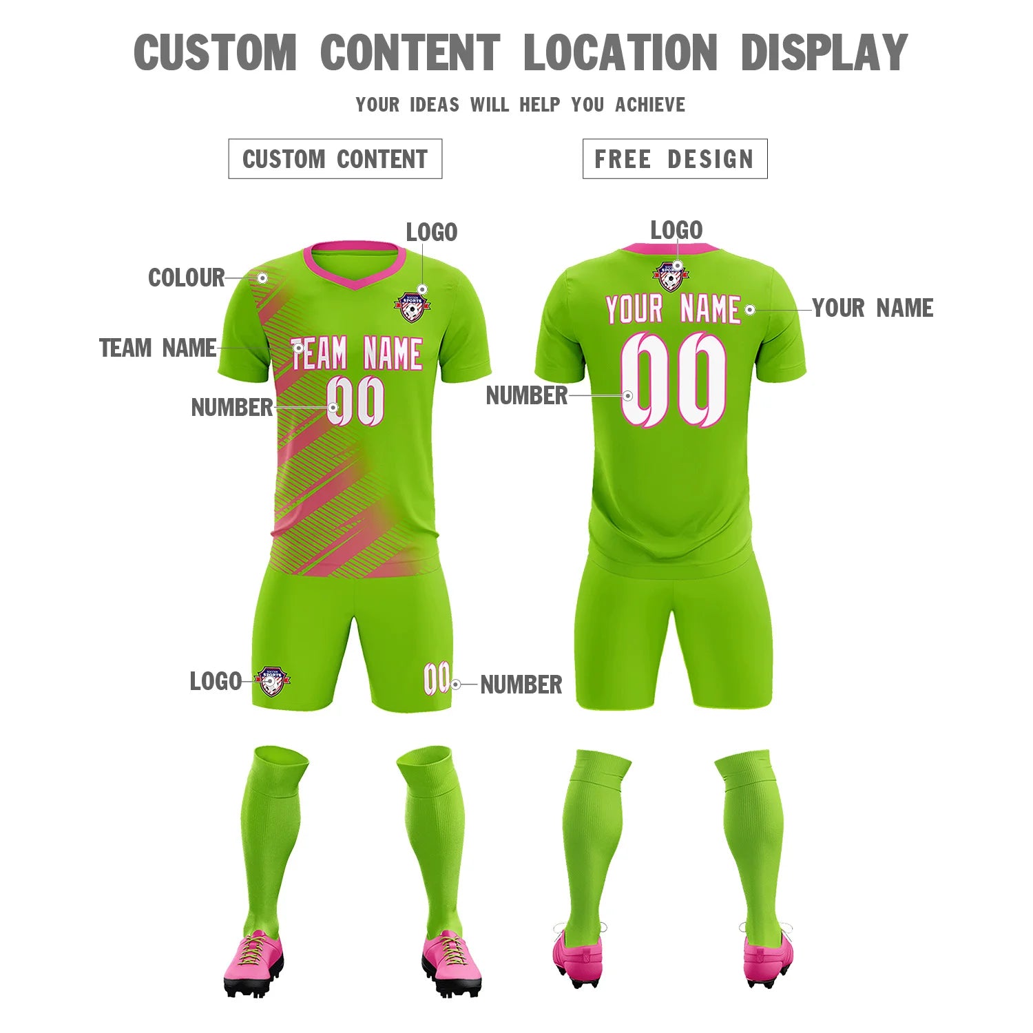 Custom Neon Green Orange Casual Printing Sportswear Soccer Sets Jersey