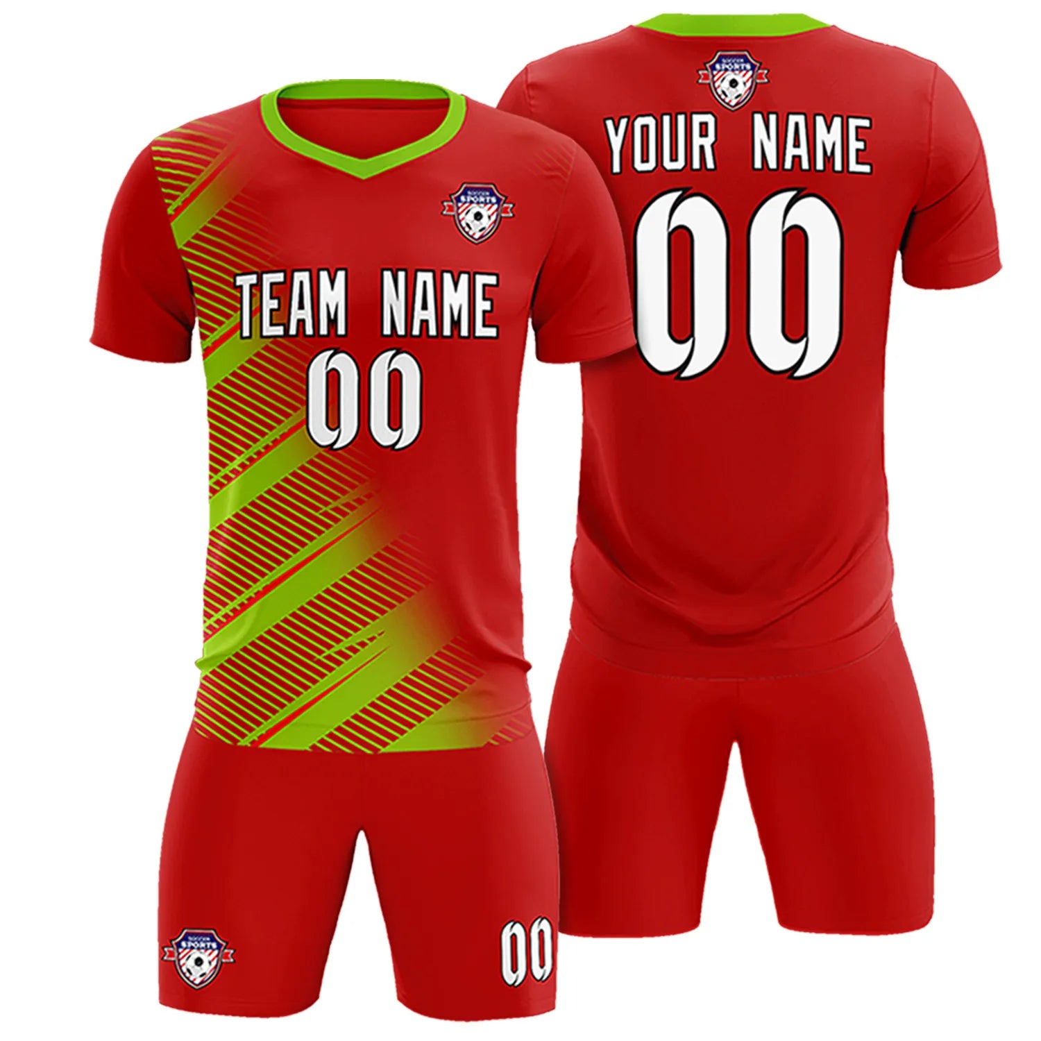 Custom Red Neon Green Casual Printing Sportswear Soccer Sets Jersey