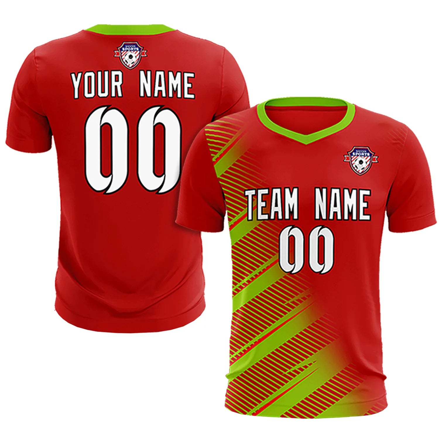 Custom Red Neon Green Casual Printing Sportswear Soccer Sets Jersey