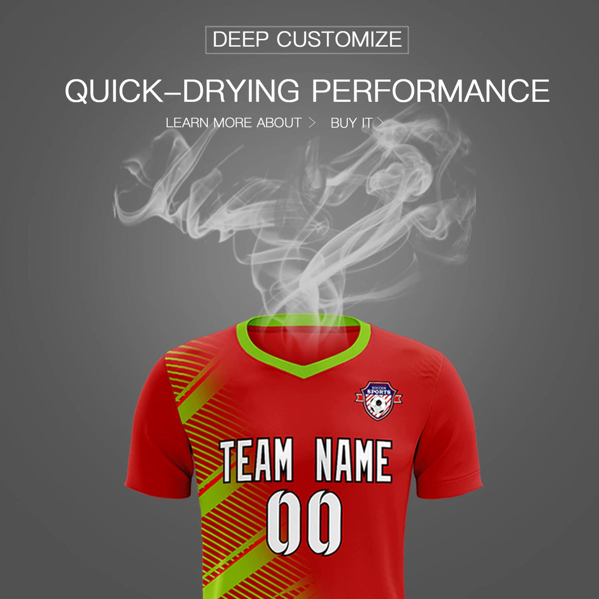 Custom Red Neon Green Casual Printing Sportswear Soccer Sets Jersey