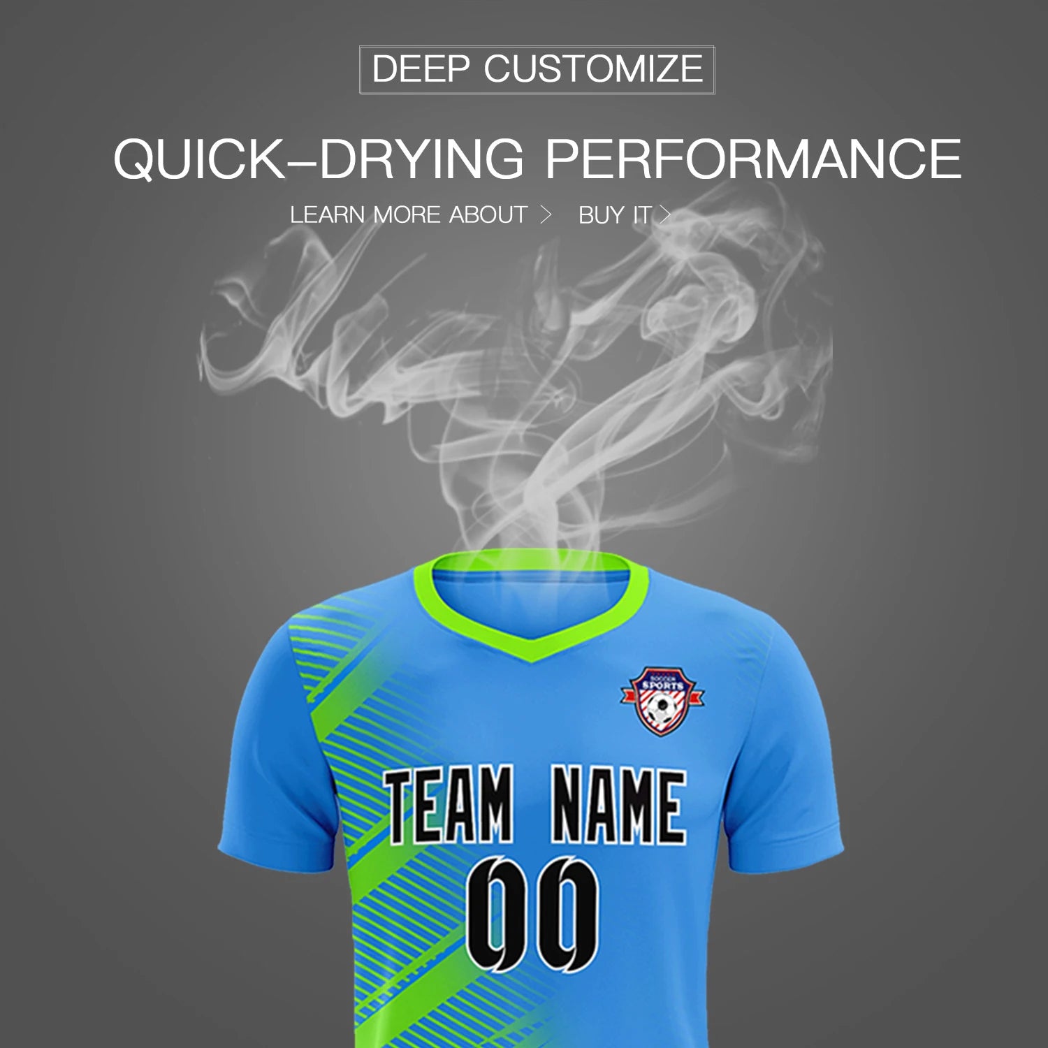 Custom Powder Blue Neon Green Casual Printing Sportswear Soccer Sets Jersey