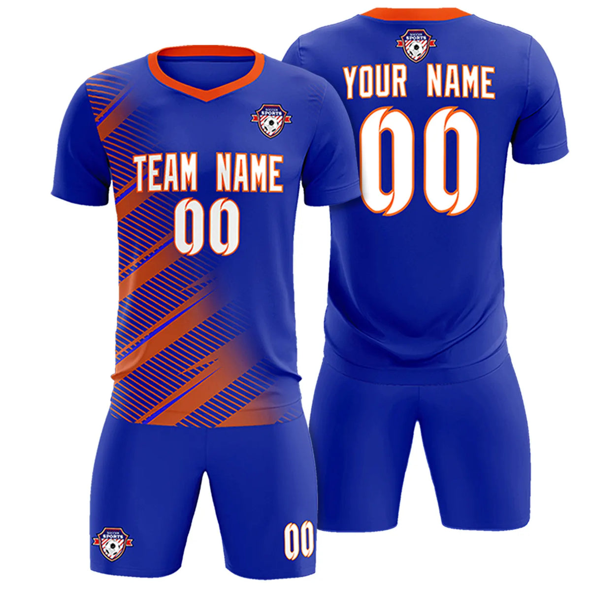 Custom Royal Blue Orange Casual Printing Sportswear Soccer Sets Jersey