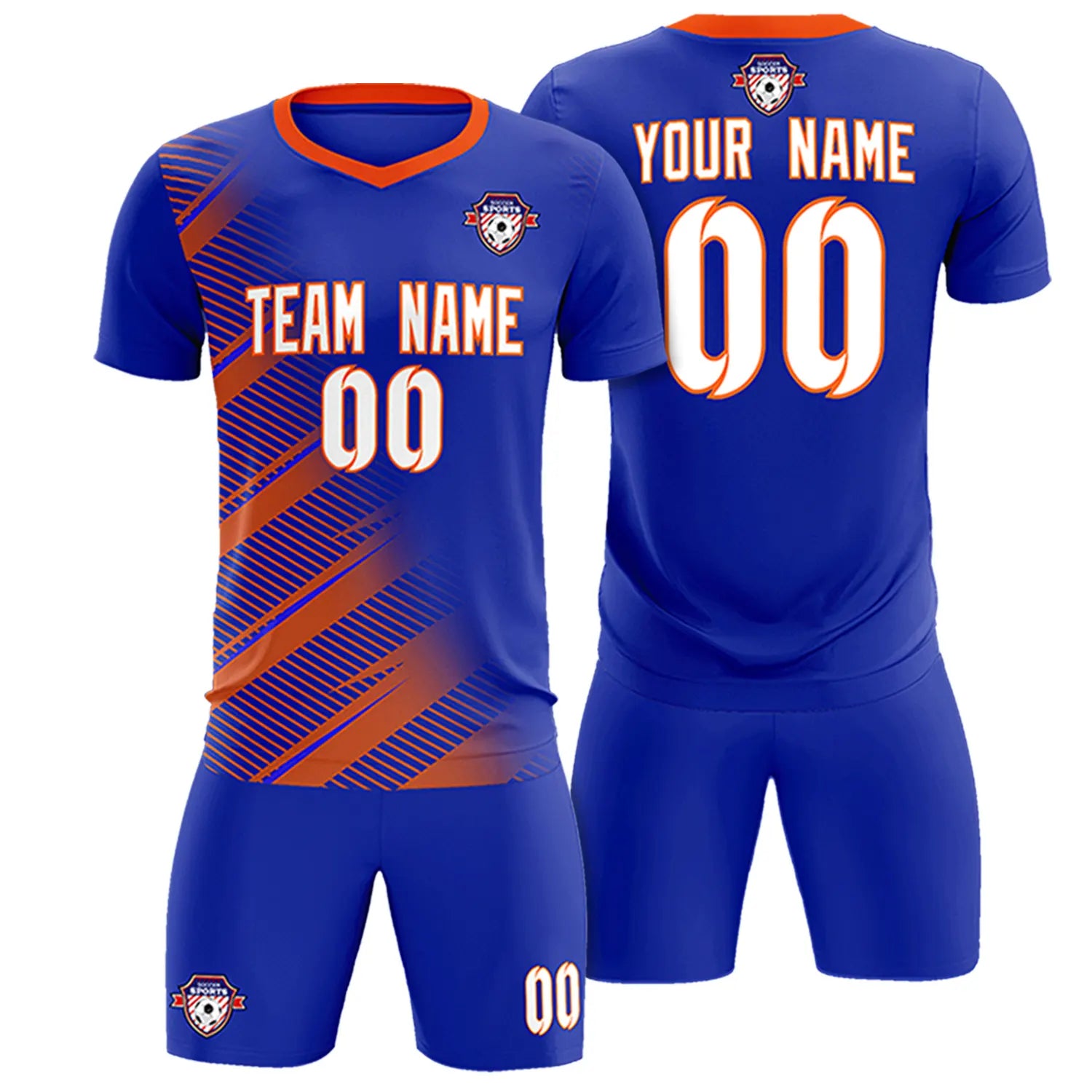 Custom Royal Blue Orange Casual Printing Sportswear Soccer Sets Jersey
