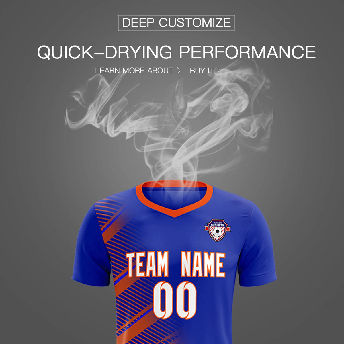 Custom Royal Blue Orange Casual Printing Sportswear Soccer Sets Jersey