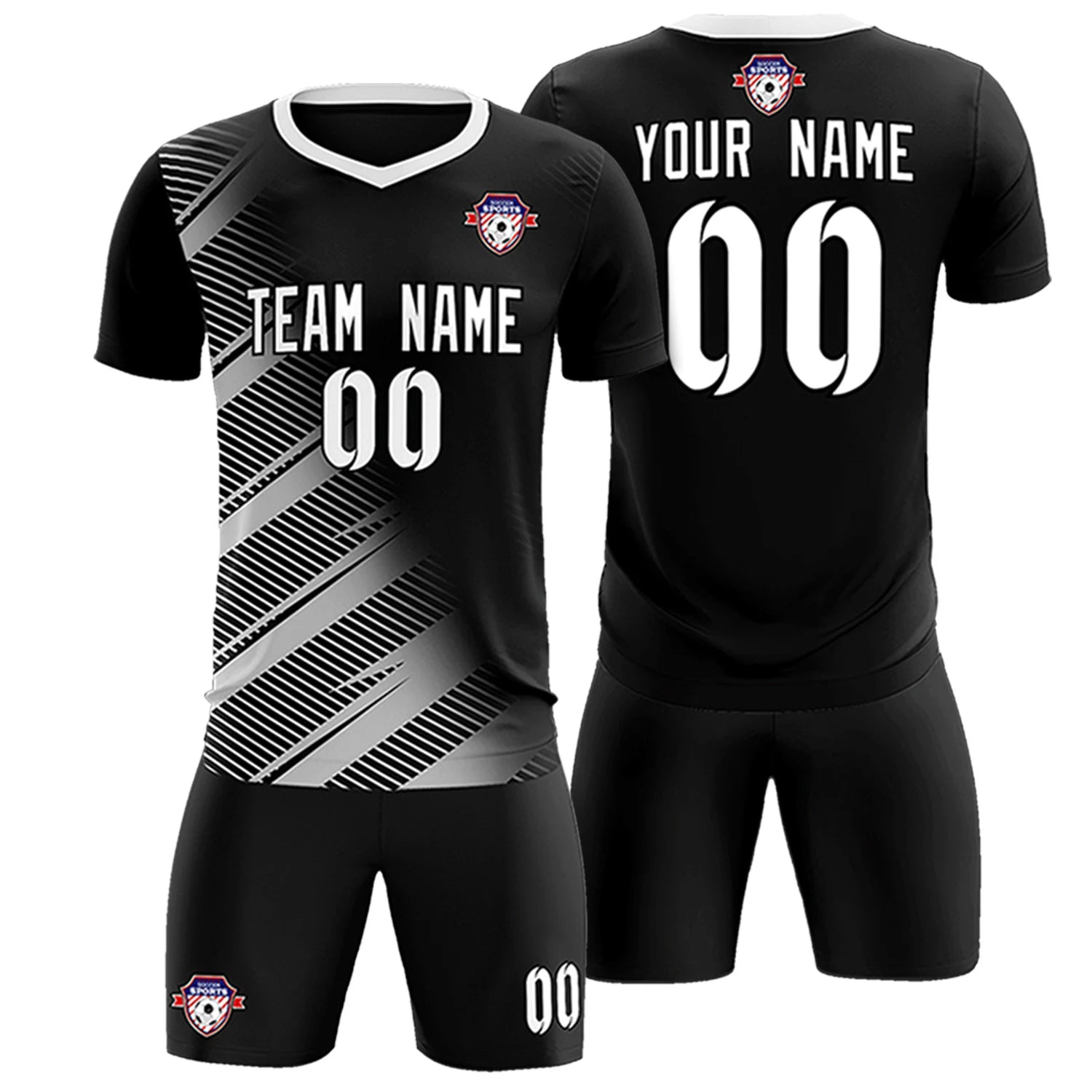 Custom Black White Casual Printing Sportswear Soccer Sets Jersey