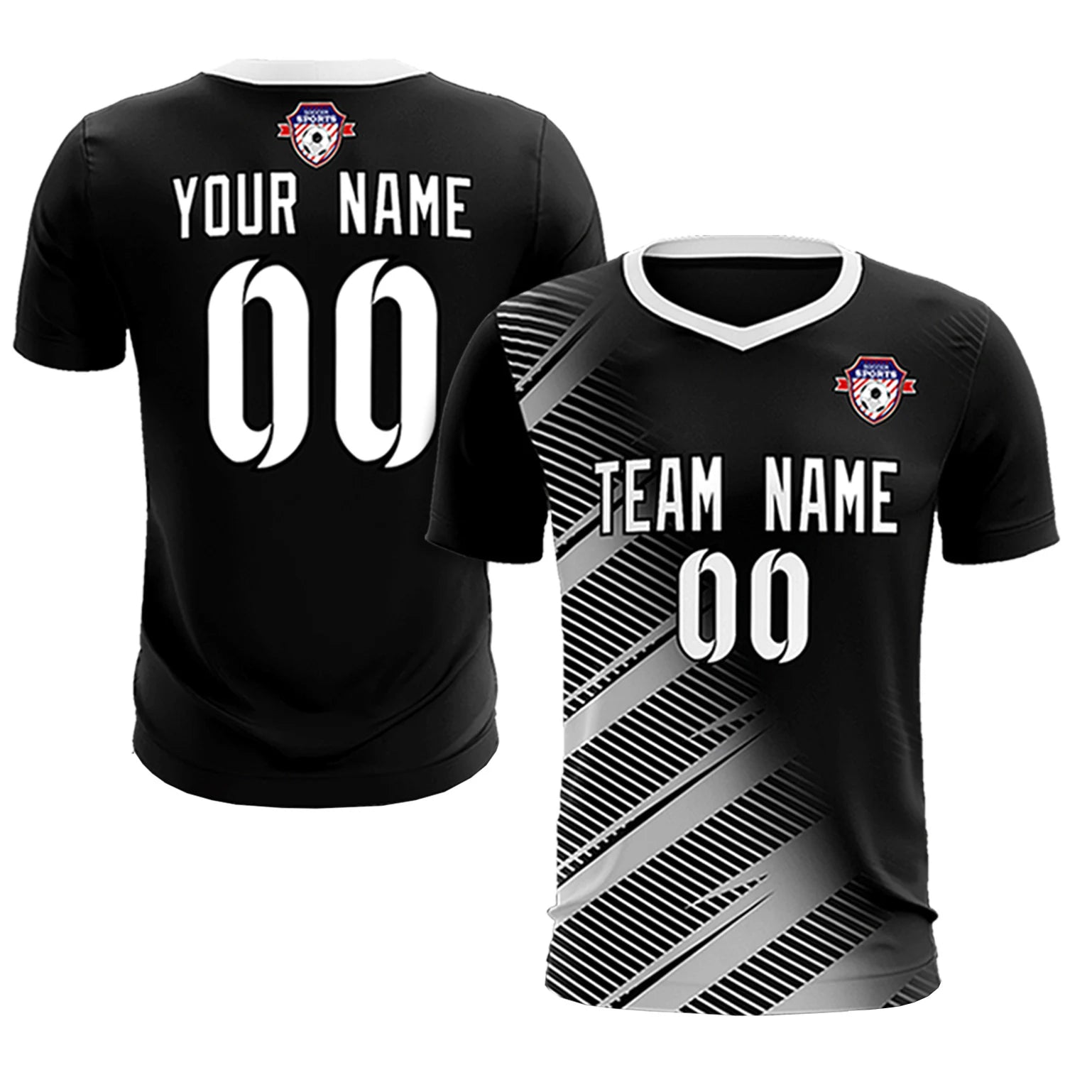 Custom Black White Casual Printing Sportswear Soccer Sets Jersey