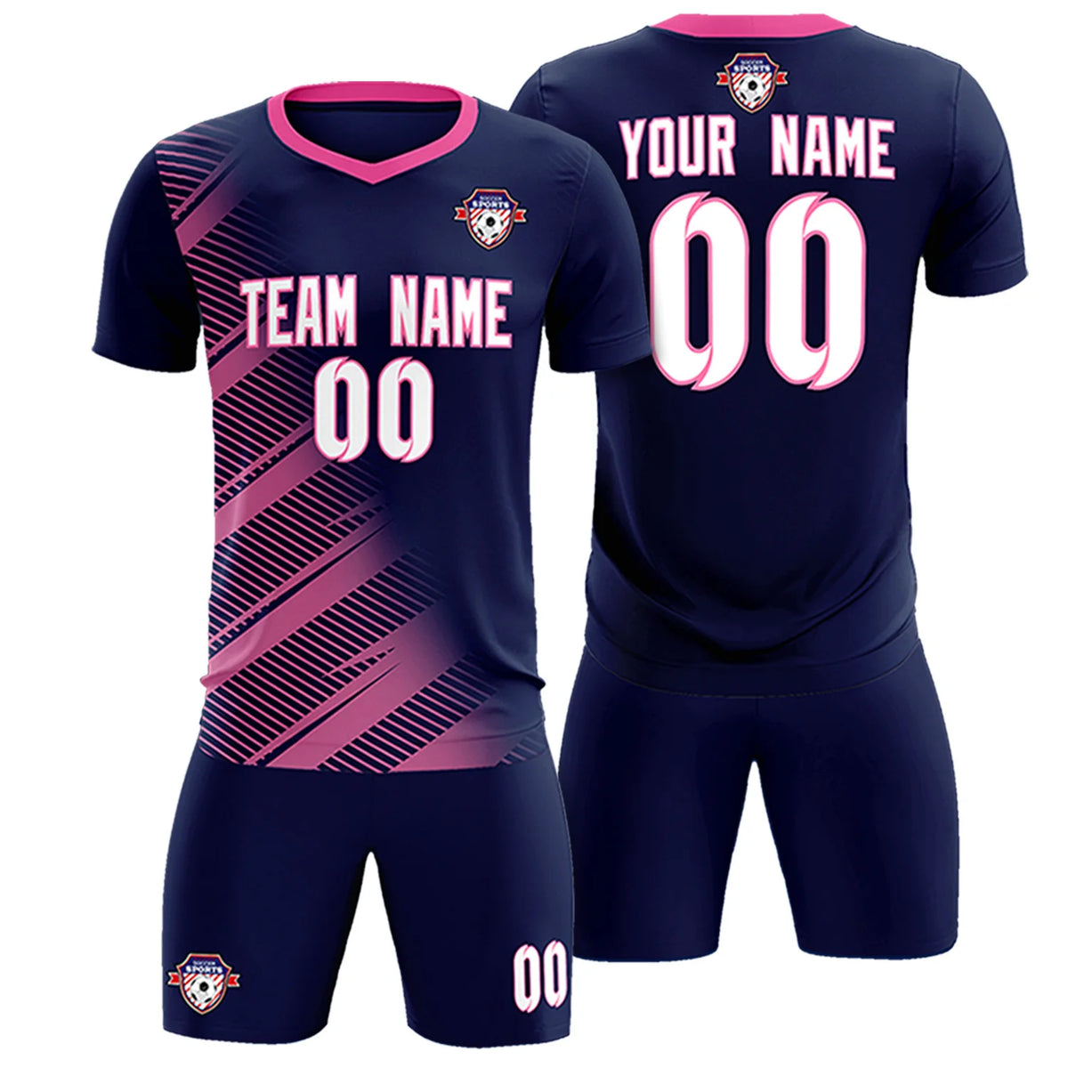 Custom Navy Pink Casual Printing Sportswear Soccer Sets Jersey