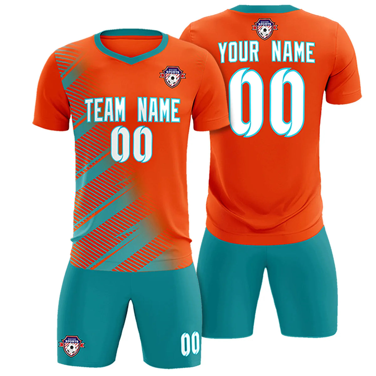 Custom Orange Aqua Casual Printing Sportswear Soccer Sets Jersey
