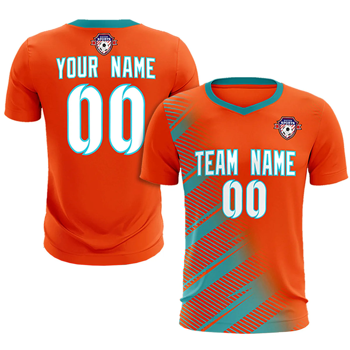 Custom Orange Aqua Casual Printing Sportswear Soccer Sets Jersey
