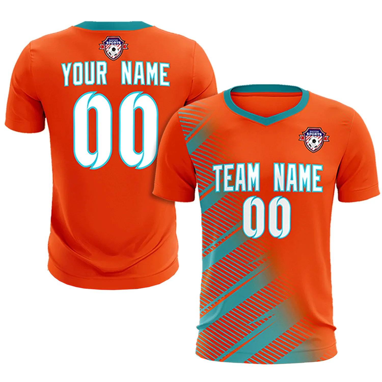 Custom Orange Aqua Casual Printing Sportswear Soccer Sets Jersey