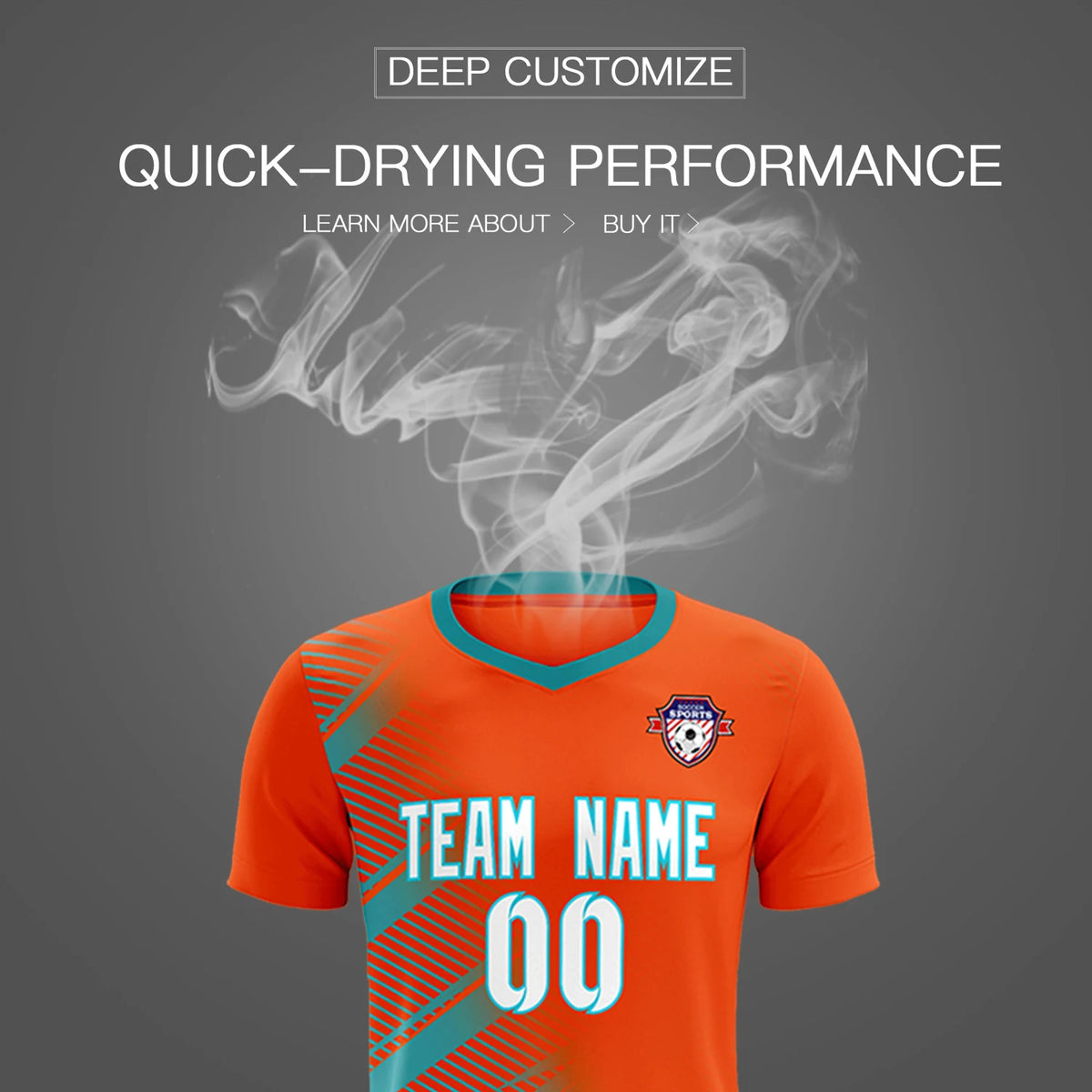 Custom Orange Aqua Casual Printing Sportswear Soccer Sets Jersey