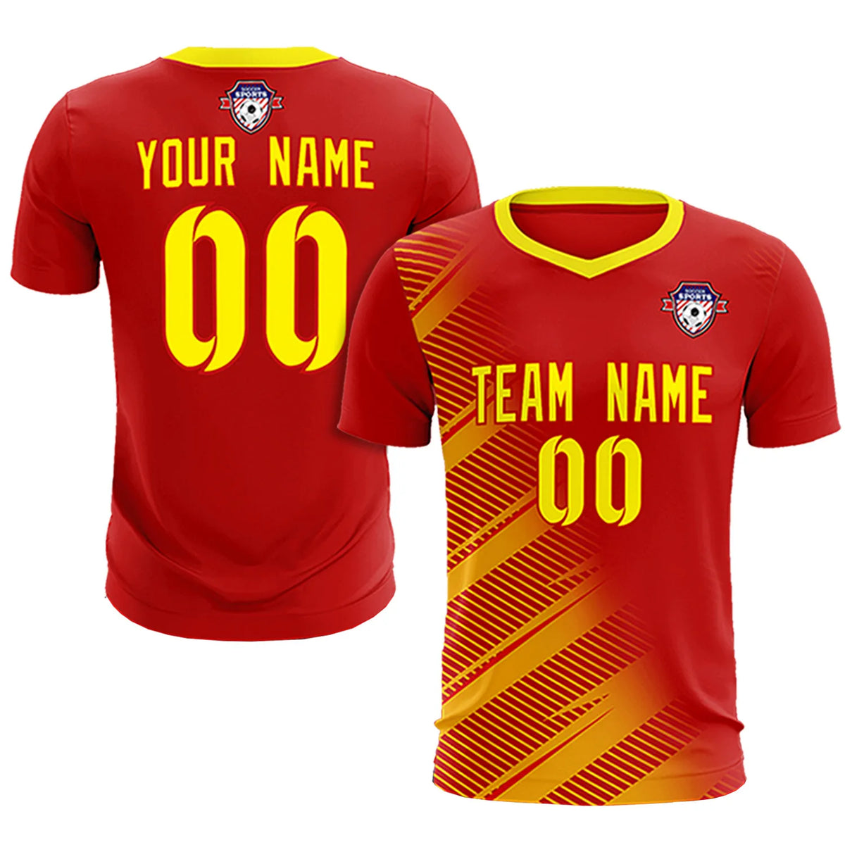 Custom Red Gold01 Casual Printing Sportswear Soccer Sets Jersey