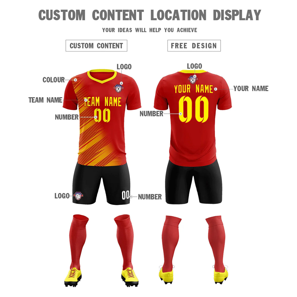 Custom Red Gold01 Casual Printing Sportswear Soccer Sets Jersey
