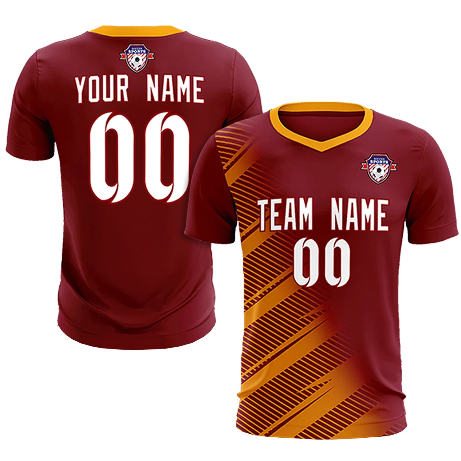 Custom Crimson Yellow Casual Printing Sportswear Soccer Sets Jersey