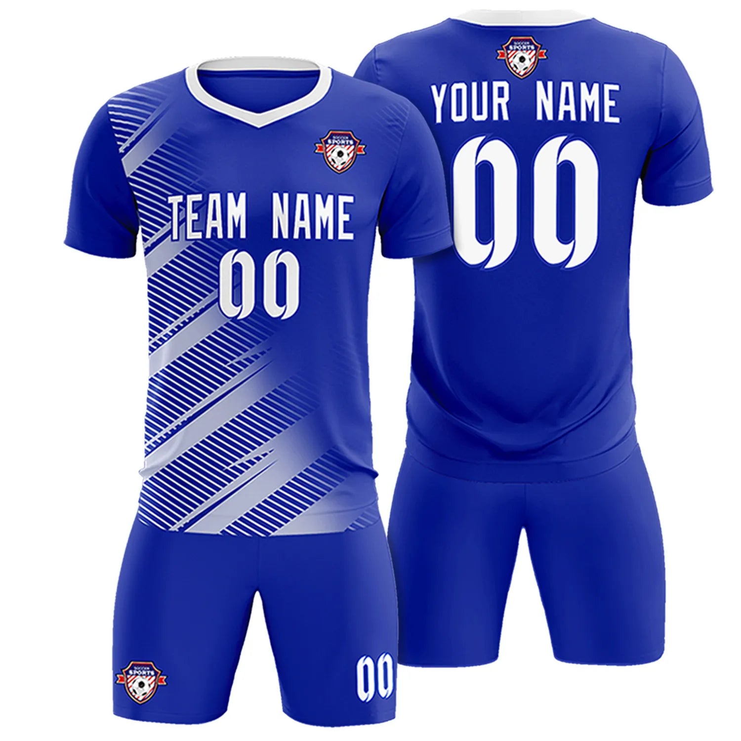 Custom Royal Blue White Casual Printing Sportswear Soccer Sets Jersey