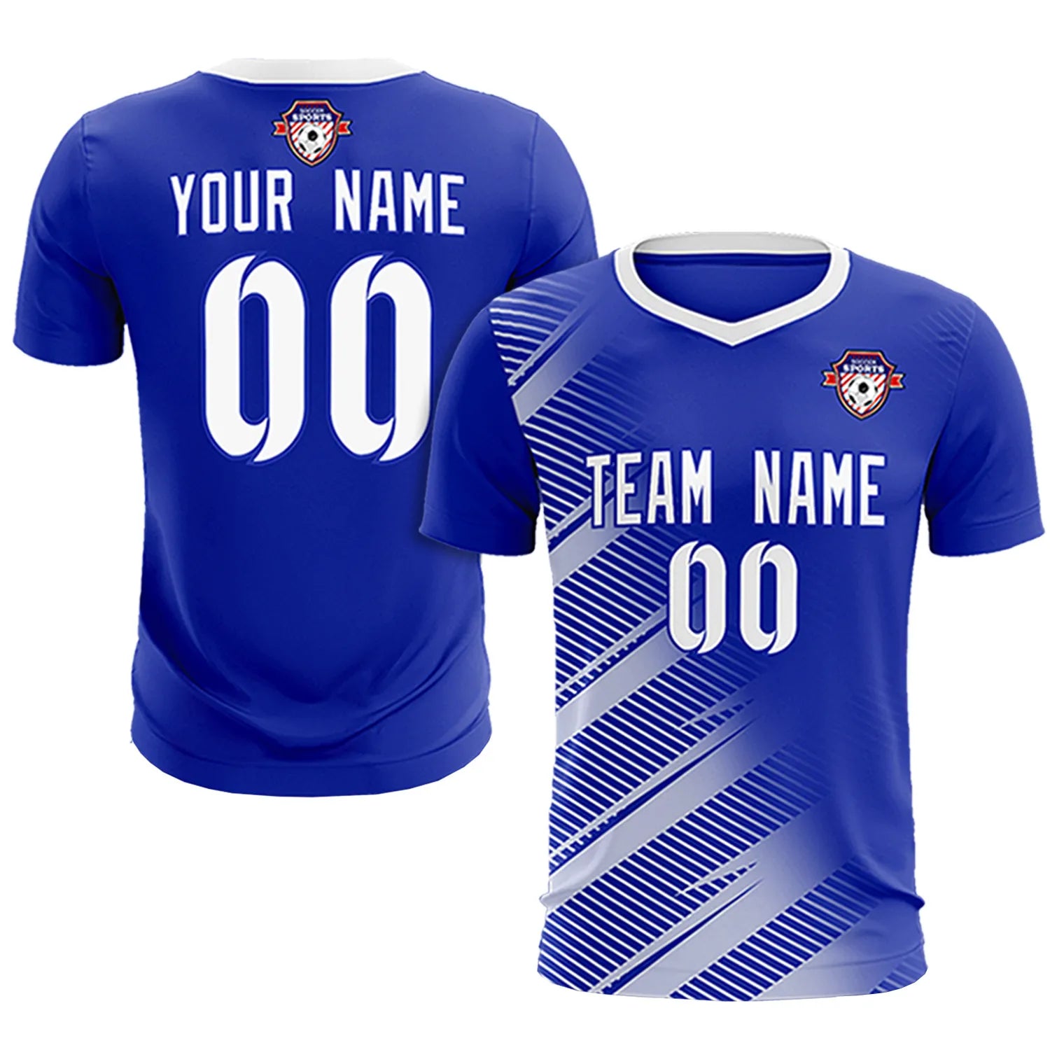 Custom Royal Blue White Casual Printing Sportswear Soccer Sets Jersey