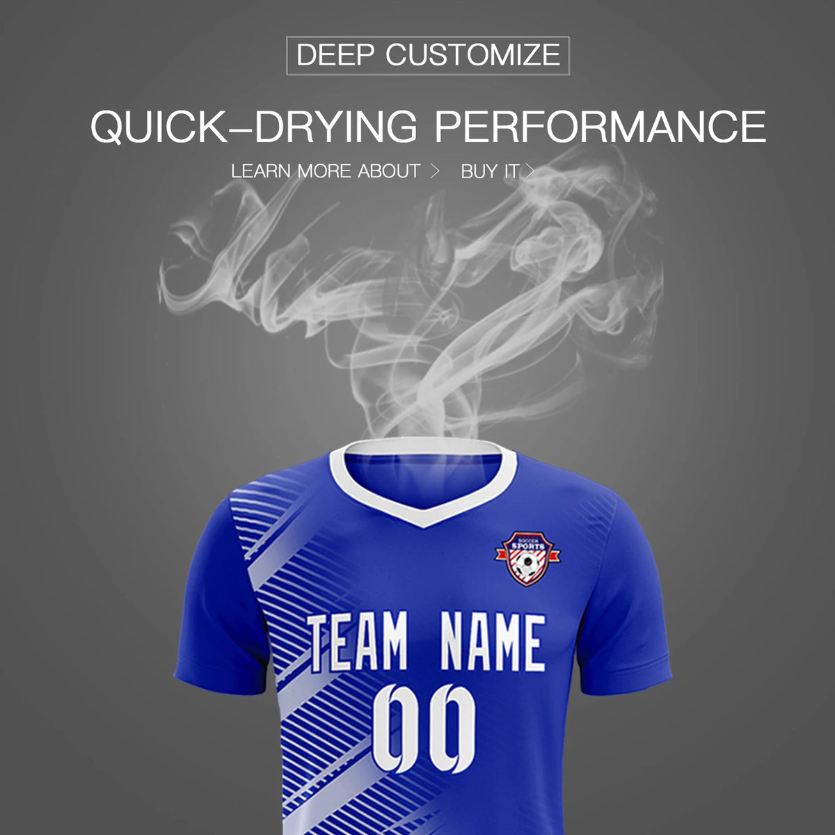 Custom Royal Blue White Casual Printing Sportswear Soccer Sets Jersey