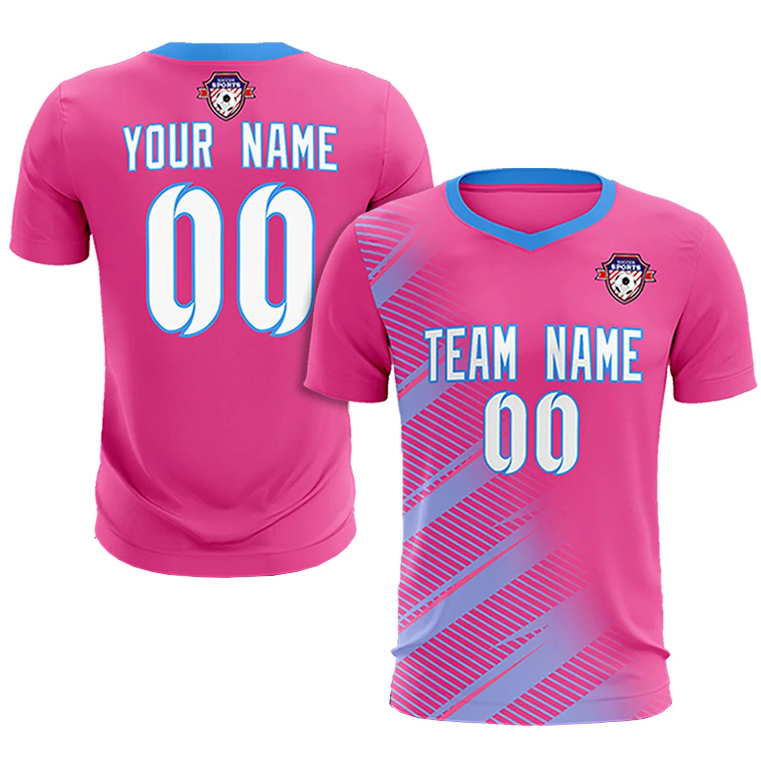 Custom Pink Powder Blue Casual Printing Sportswear Soccer Sets Jersey