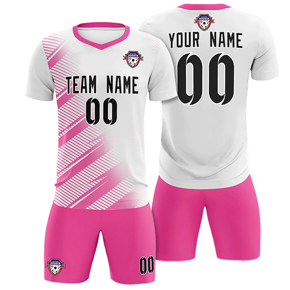 Custom White Pink Casual Printing Sportswear Soccer Sets Jersey
