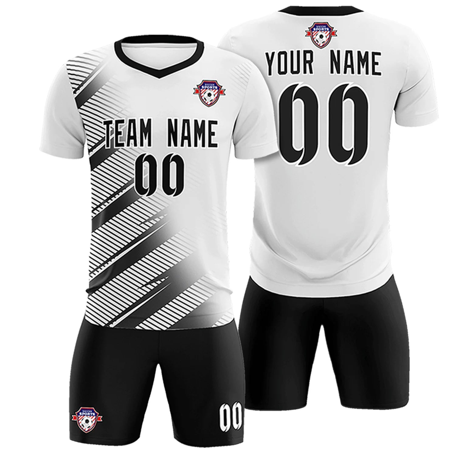 Custom White Black Casual Printing Sportswear Soccer Sets Jersey