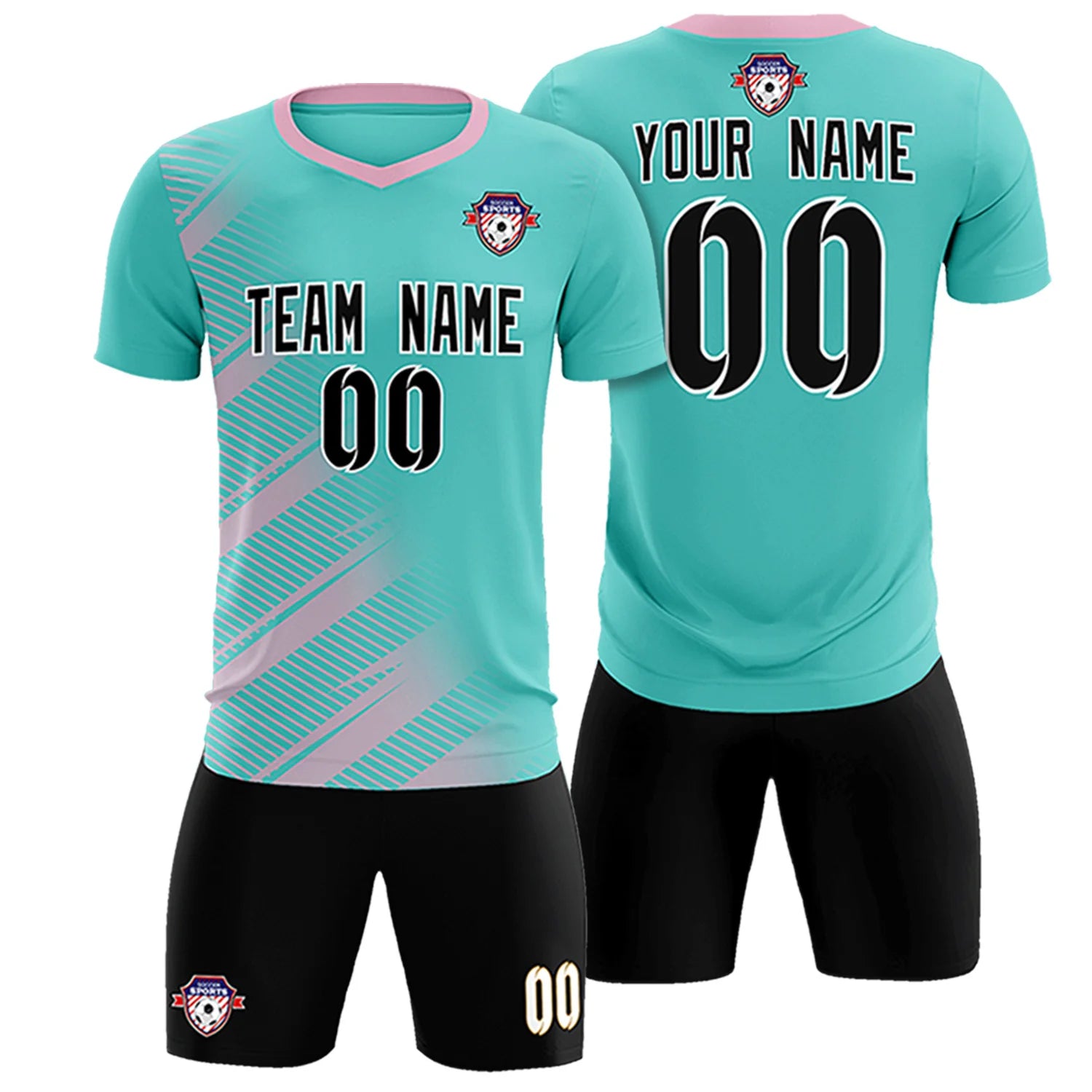 Custom Bright Green Light Pink Casual Printing Sportswear Soccer Sets Jersey