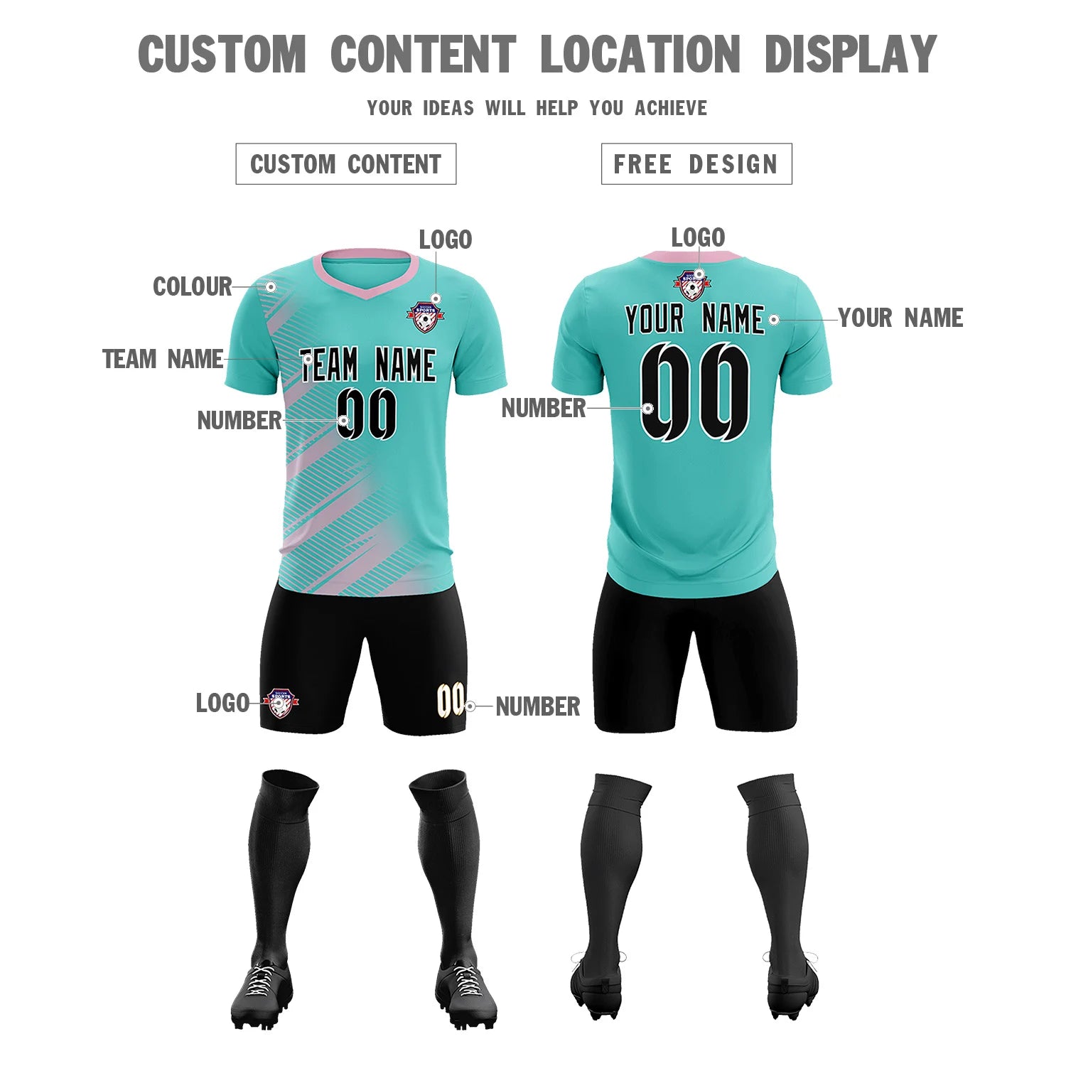 Custom Bright Green Light Pink Casual Printing Sportswear Soccer Sets Jersey