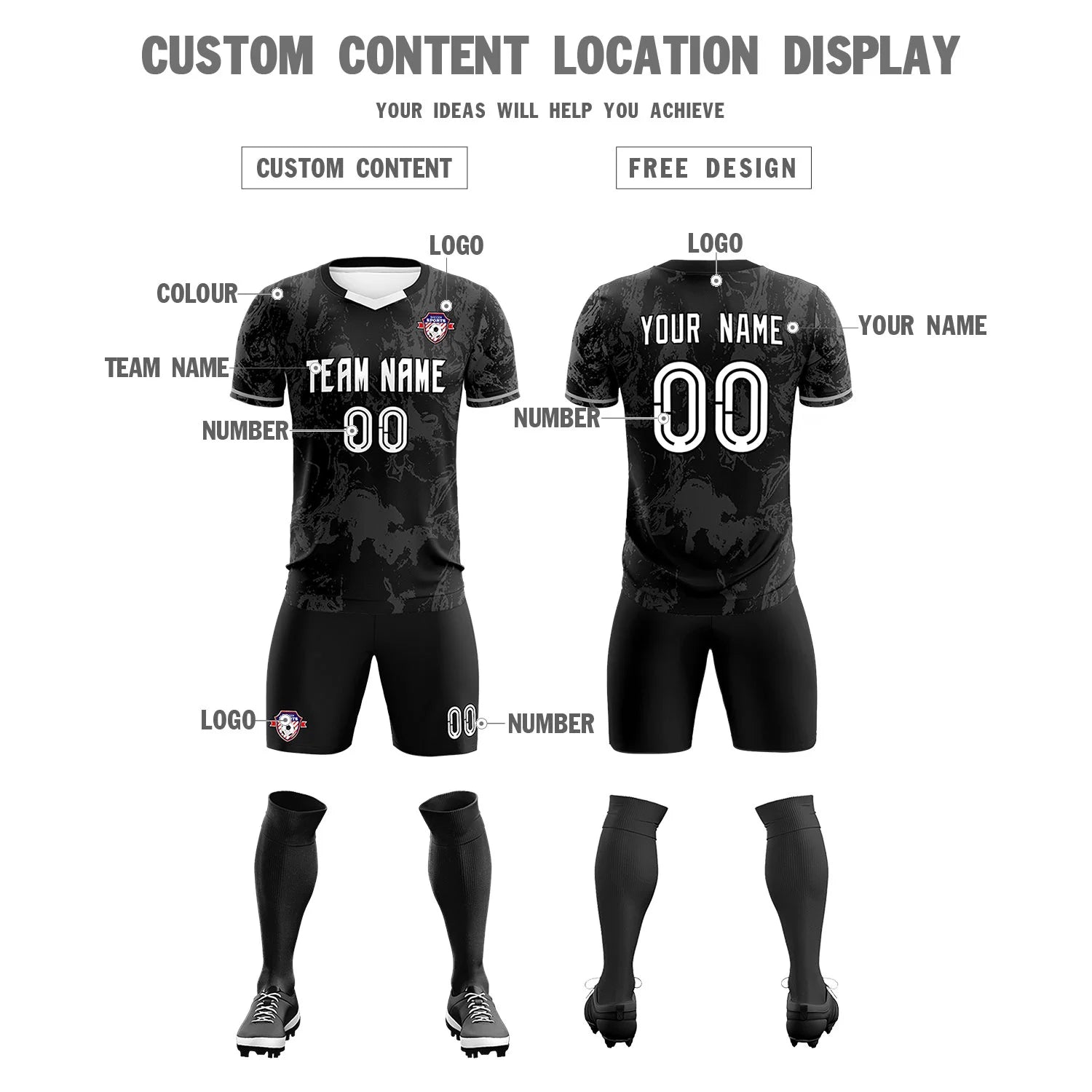 Custom Black White Training Uniform Soccer Sets Jersey