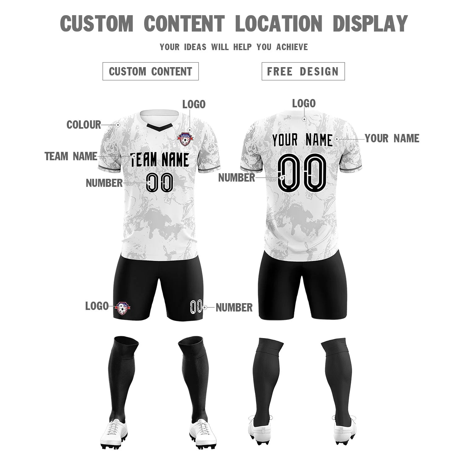 Custom White Gray Training Uniform Soccer Sets Jersey