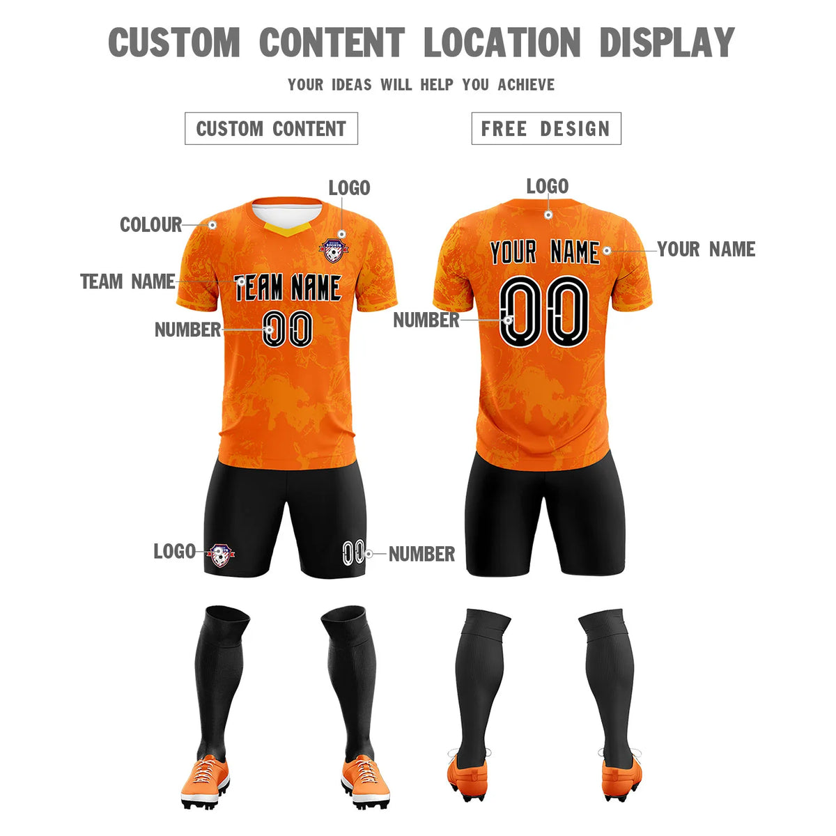 Custom Orange Yellow Training Uniform Soccer Sets Jersey