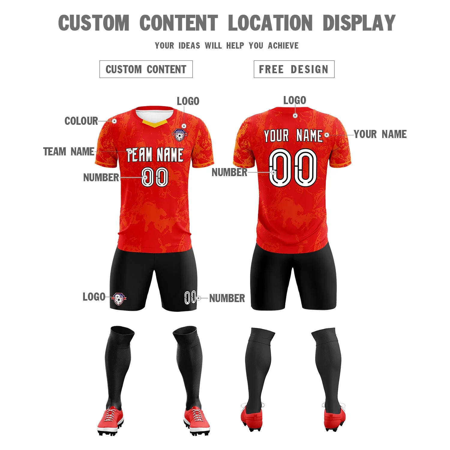 Custom Red Yellow Training Uniform Soccer Sets Jersey