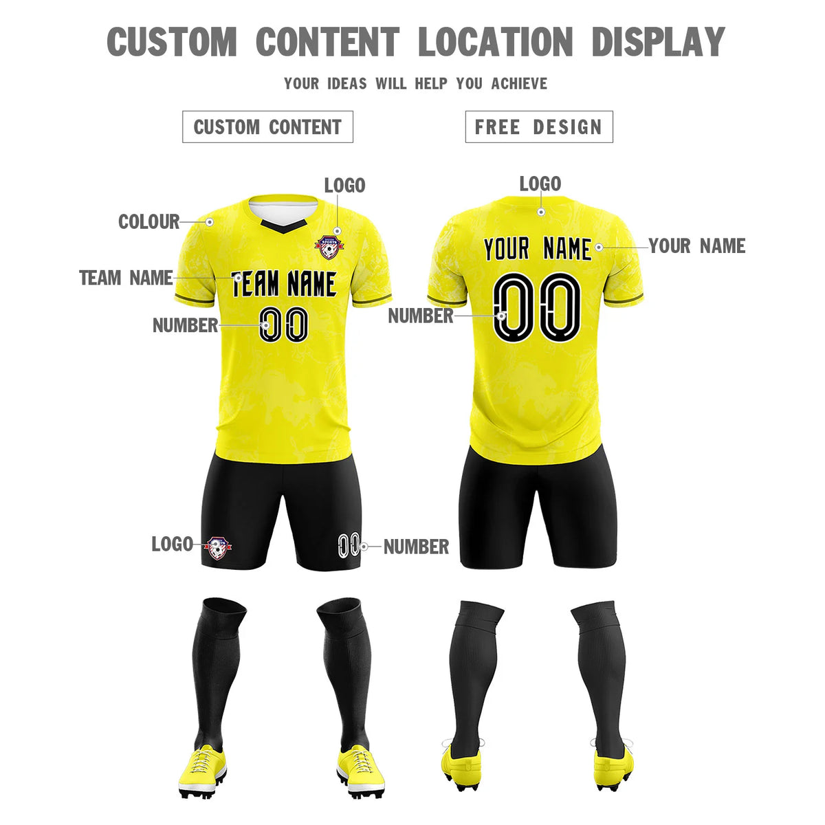 Custom Yellow White Training Uniform Soccer Sets Jersey