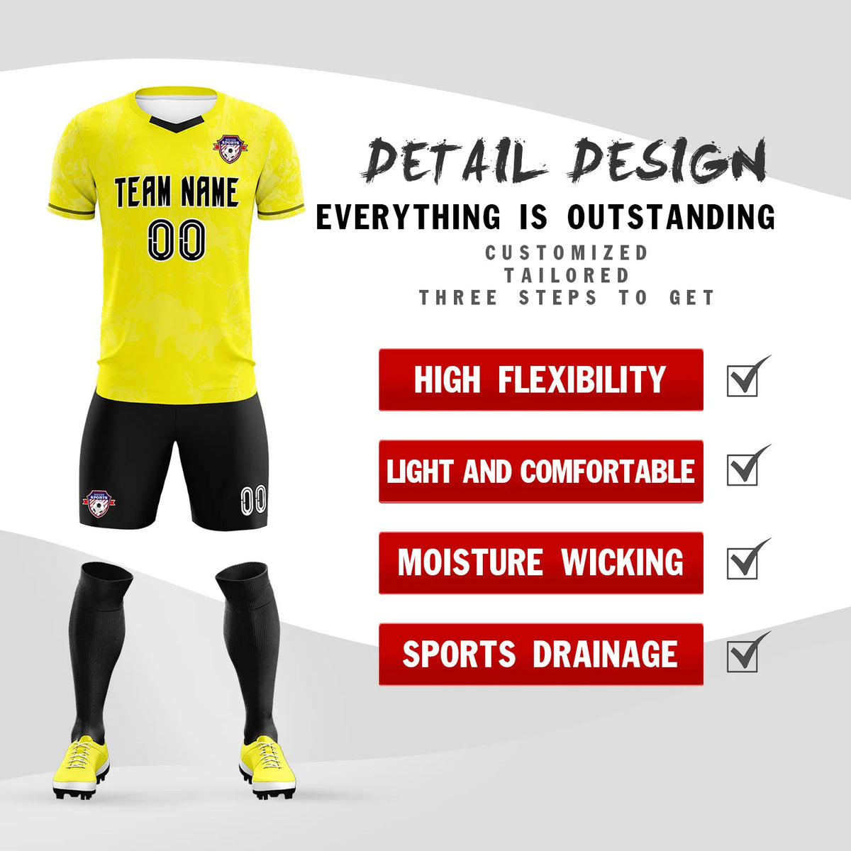 Custom Yellow White Training Uniform Soccer Sets Jersey