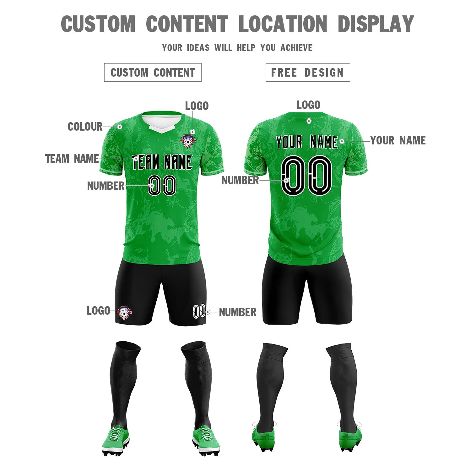 Custom Kelly Green White Training Uniform Soccer Sets Jersey