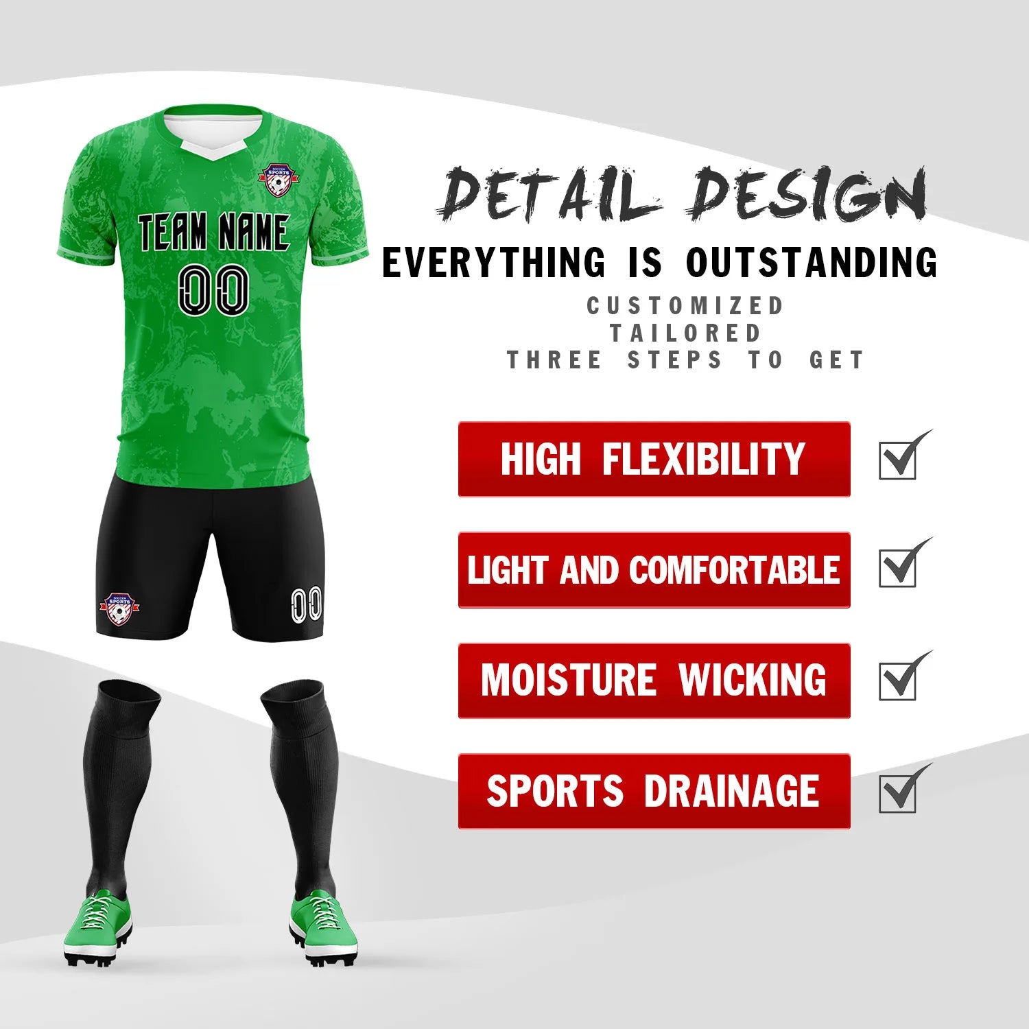 Custom Kelly Green White Training Uniform Soccer Sets Jersey