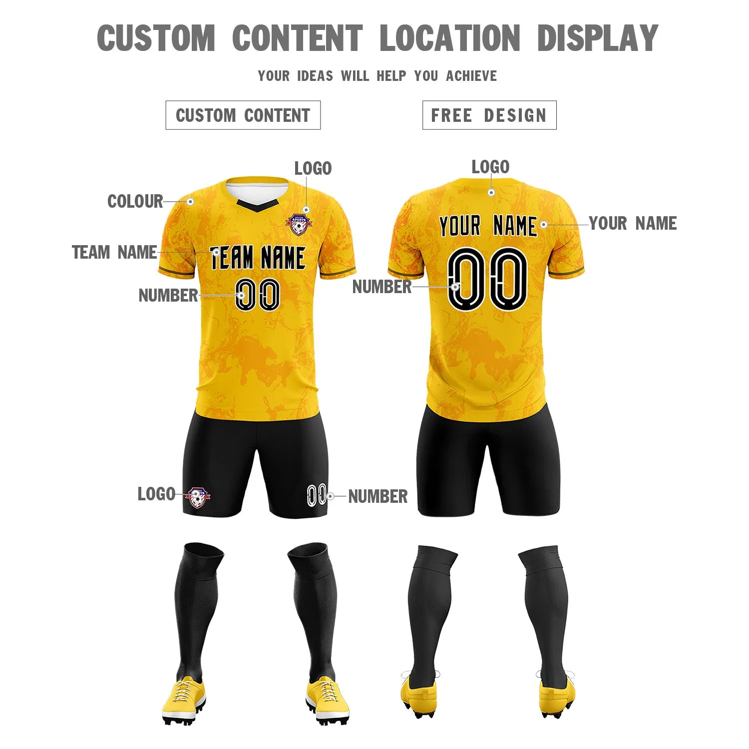 Custom Yellow Orange Training Uniform Soccer Sets Jersey