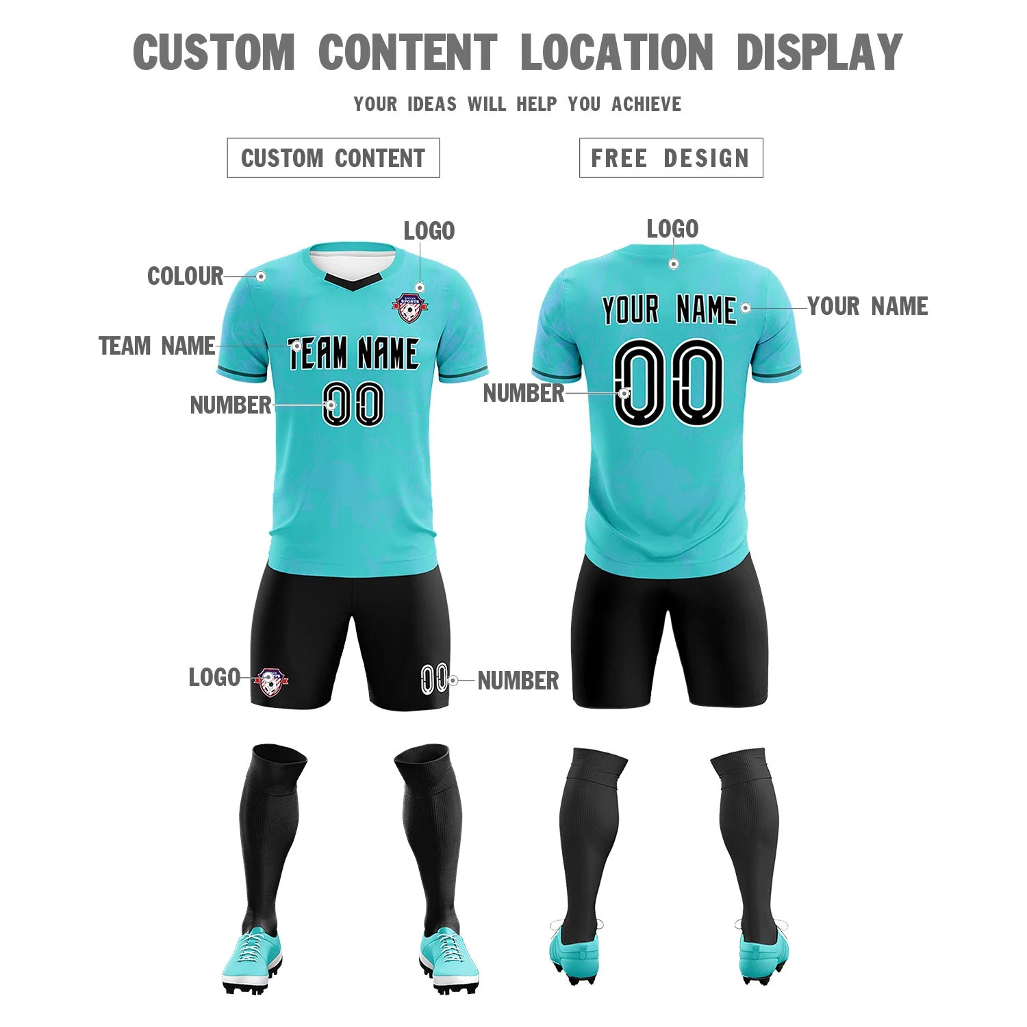 Custom Sky Blue Light Blue Orange Training Uniform Soccer Sets Jersey