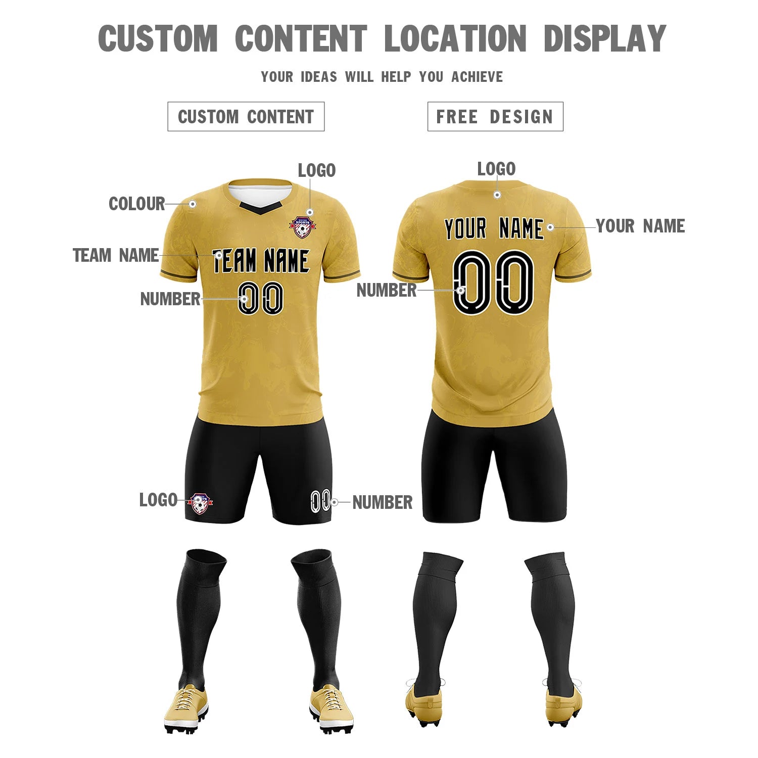 Custom Old Gold Khaki Training Uniform Soccer Sets Jersey