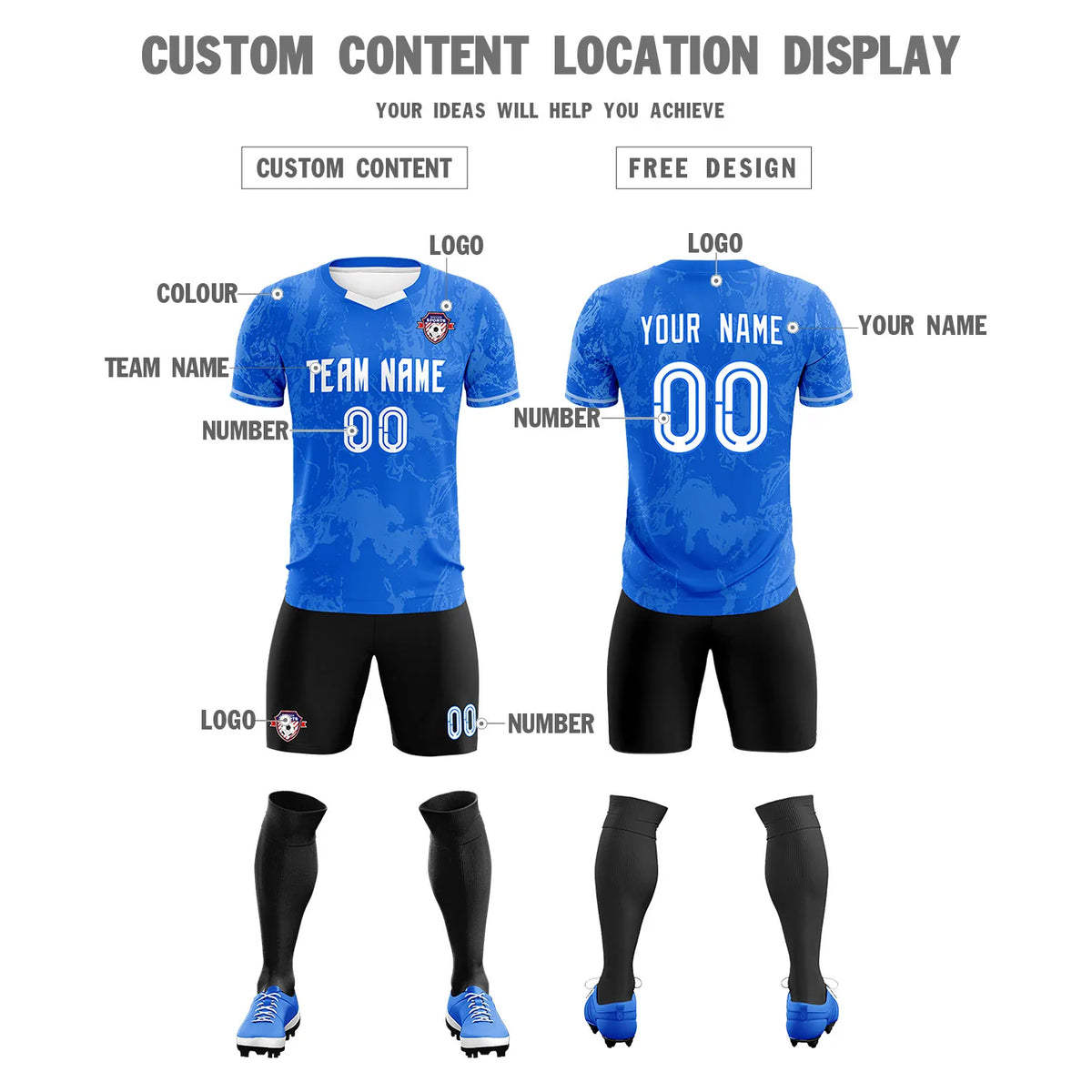 Custom Royal Blue White Training Uniform Soccer Sets Jersey