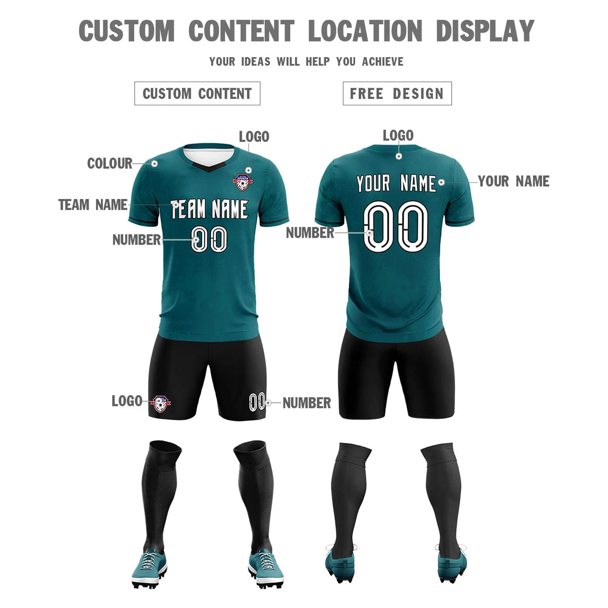 Custom Midnight Green Navy Training Uniform Soccer Sets Jersey