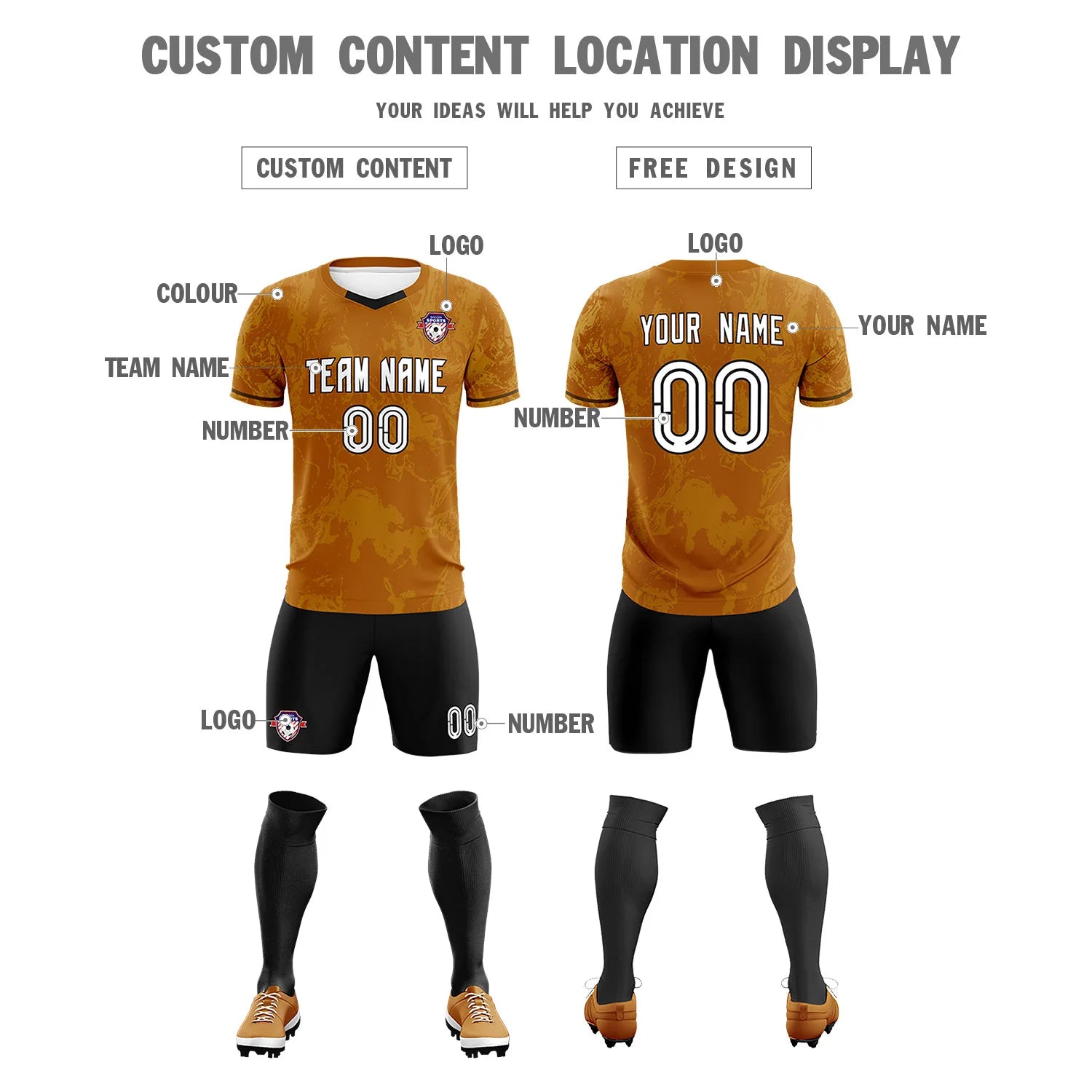 Custom Brown Khaki Training Uniform Soccer Sets Jersey