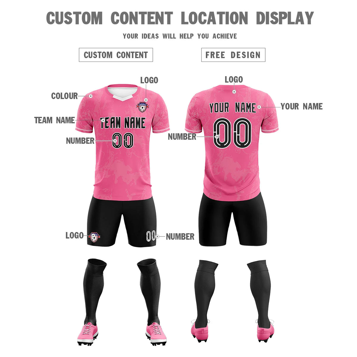 Custom Pink White Training Uniform Soccer Sets Jersey