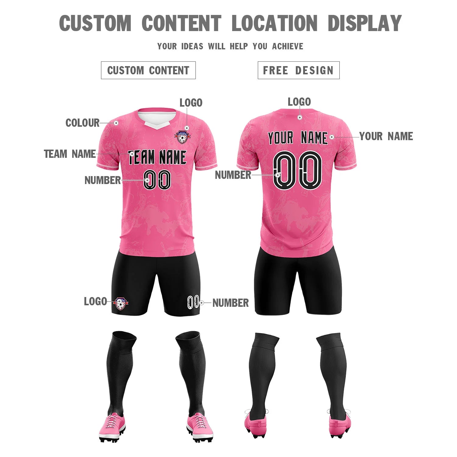 Custom Pink White Training Uniform Soccer Sets Jersey
